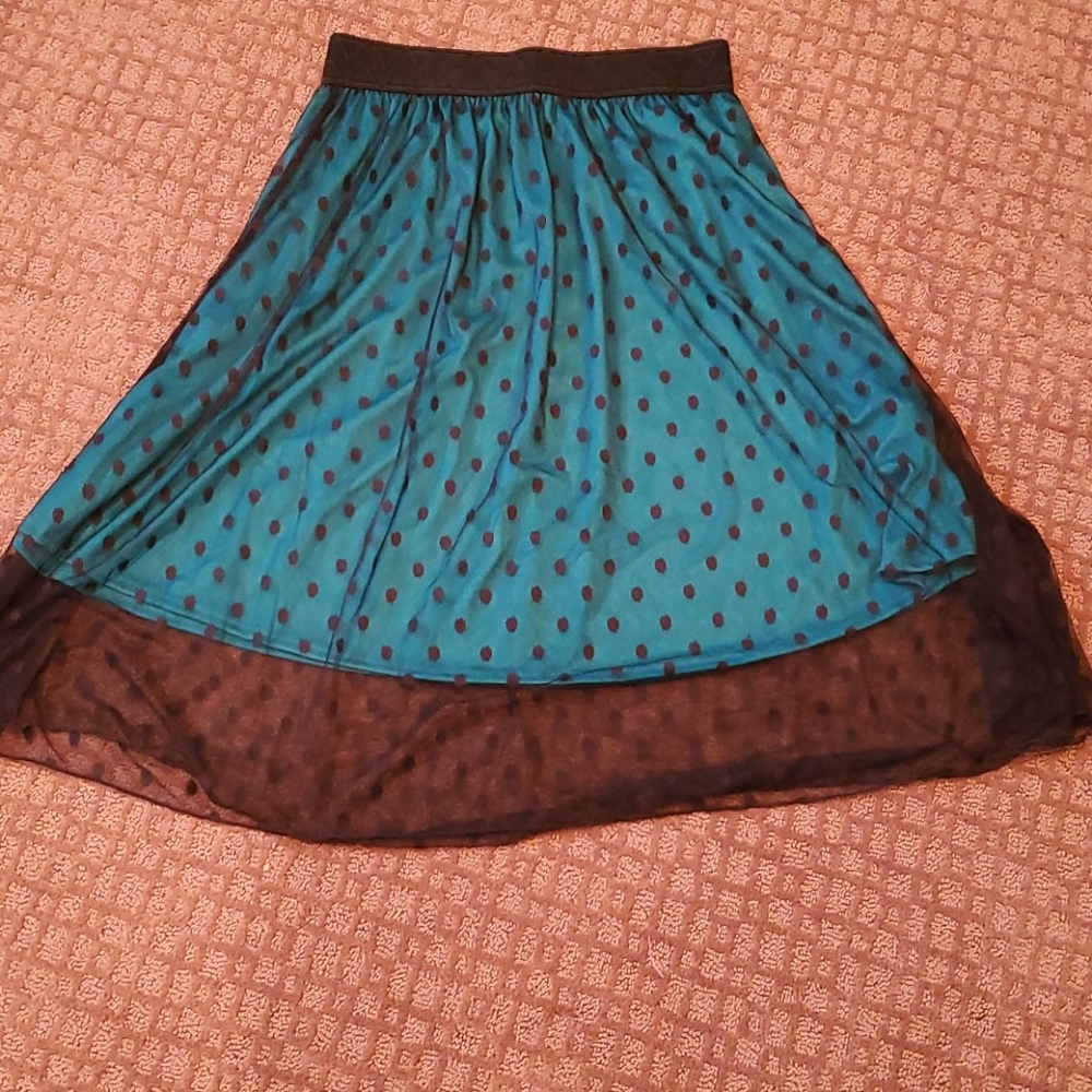 Teal/black overlay midi skirt